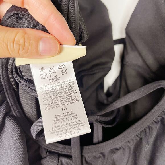 Michael Kors Womens 10 Black Ruffle Deep V Neck One Piece Swim Suit Tie Back - Picture 9 of 10